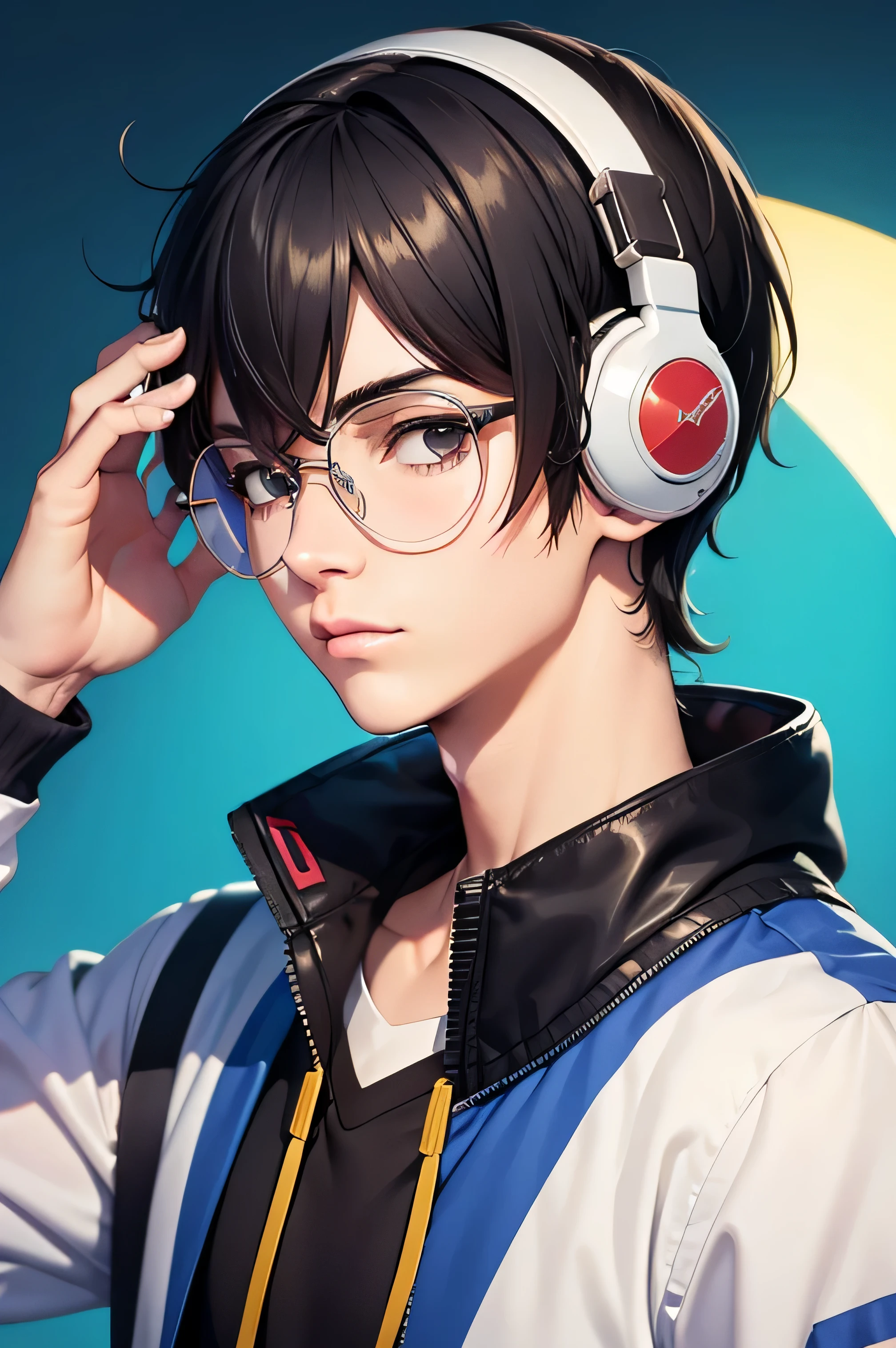 Ren Amamiya Persona,****** anime,uniforme de futebol, glasses, headphones on head