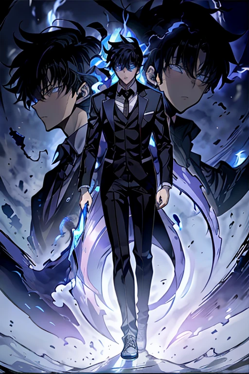 anime character with a suit and tie standing in front of a blue background, inspired by Shinji Aramaki, inspired by Shingei, inspired by Okumura Masanobu, shinji, mob psycho 100, anime wallaper, tall anime guy with blue eyes, epic anime style, shinji ikari, inspired by Okumura Togyu