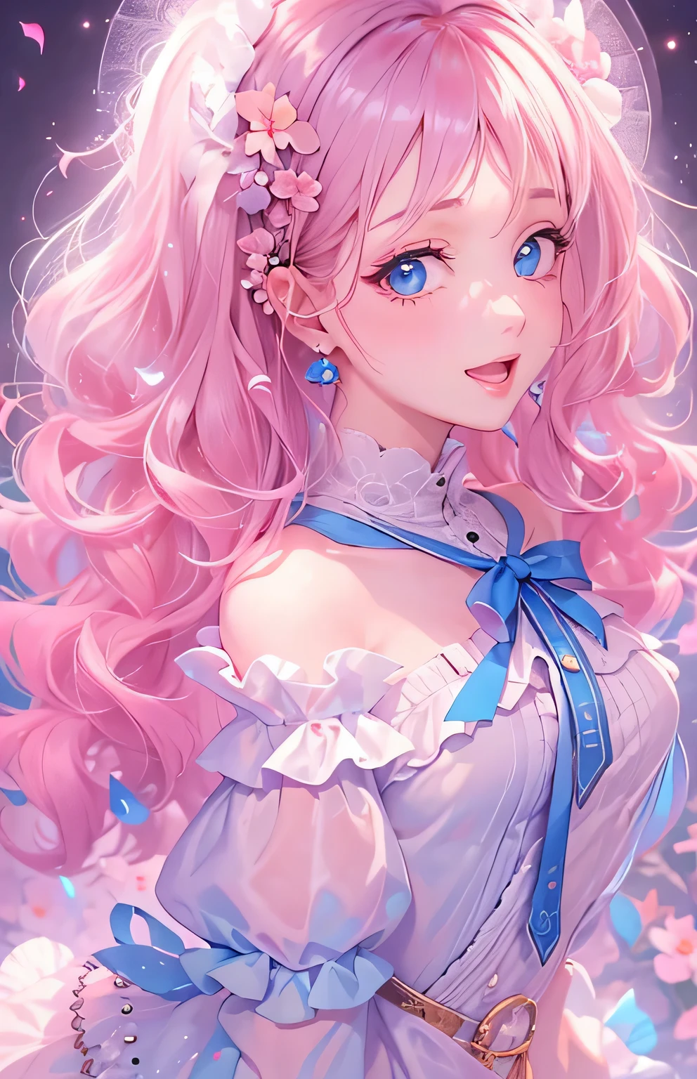 ((highest quality)), ((masterpiece)), (Get used to it), perfect face , Adult women , Long and beautiful hair , Valentine , Pink and Blue ,