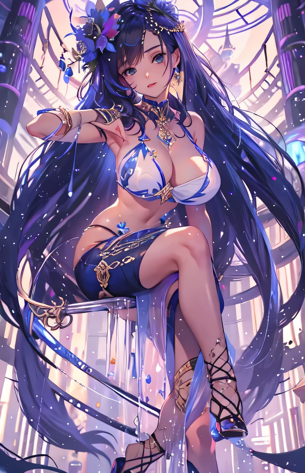 ((highest quality)), ((masterpiece)), (Get used to it), Perfect Face , Adult women , dark blue ,