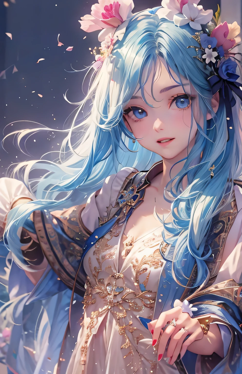 ((highest quality)), ((masterpiece)), (Get used to it), Perfect Face , Adult women , Long and beautiful hair , blue ,