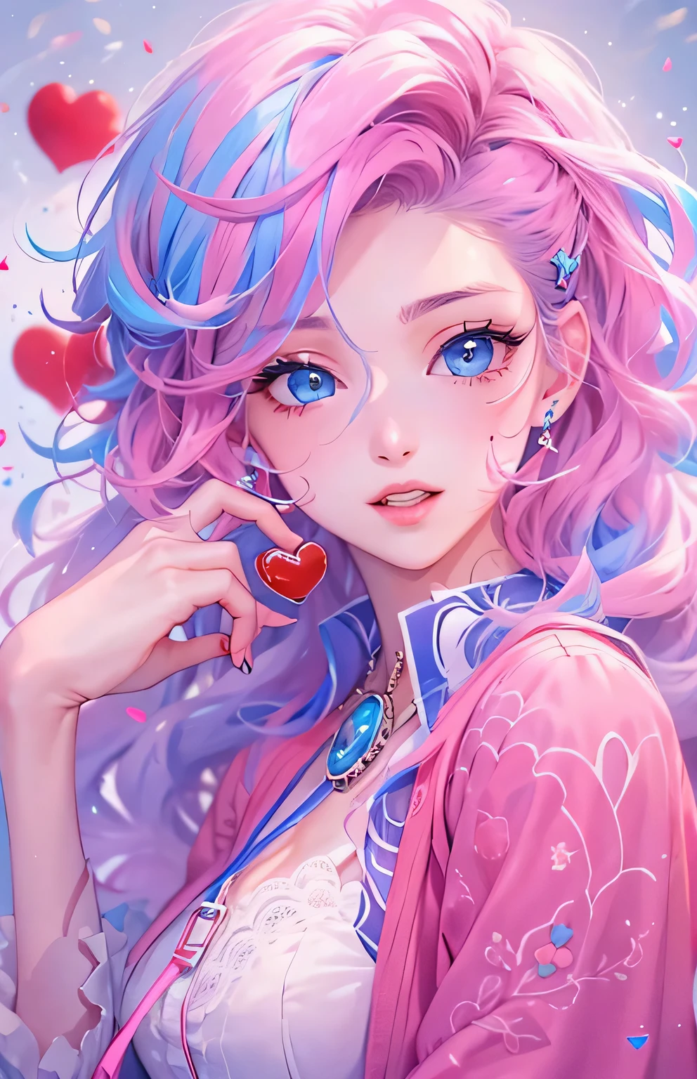 ((highest quality)), ((masterpiece)), (Get used to it), Perfect Face , beautiful girl , Valentine , Pink and Blue ,