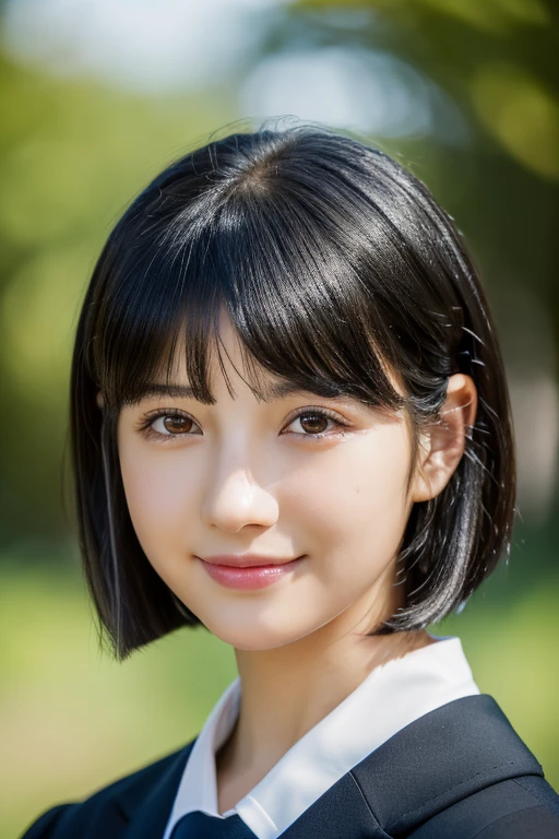 (masterpiece:1.3), (8k, Realistic, Raw photo, highest quality: 1.4), (One girl), Beautiful Face, (Realistic Face), (Black Hair, short hair:1.3), Beautiful hairstyle, Realistic eyes, Beautiful fine details, (Realistic Skin), Beautiful Skin, (uniform), Absurd, Charm, ultra high resolution, Ultra-realistic, Very detailed, golden ratio, smile, Japanese