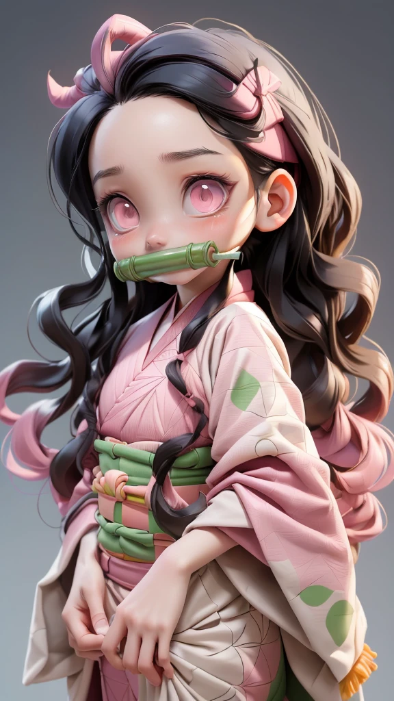 Nezuko Kamado, bamboo, bit gag, Black Hair, forehead, (gag, gagged:1.3), Headband, Long hair, Colorful hair, (pink eyes:1.5), orange hair, slit pupil, curls, bicolor hair, cover mouth,
Asa not yet (pattern), checkered sash, Haori, Japanese clothes, kimono, Long sleeve, Heart, pink kimono, sash, Variza, wide sleeves,
(best quality, masterpiece, original photo,Super detailed:1.2), 1 Girl,Solitary,Looking at the audience,
