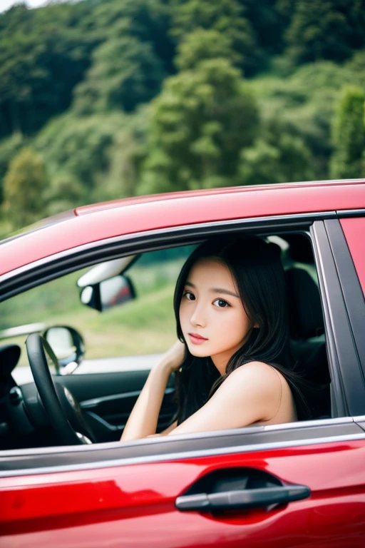Model woman in a car