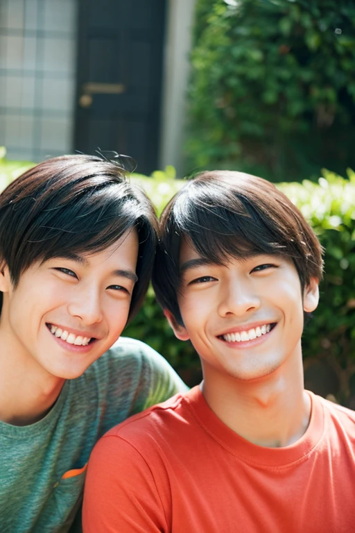 Gay couple、Asian、Smiling at each other