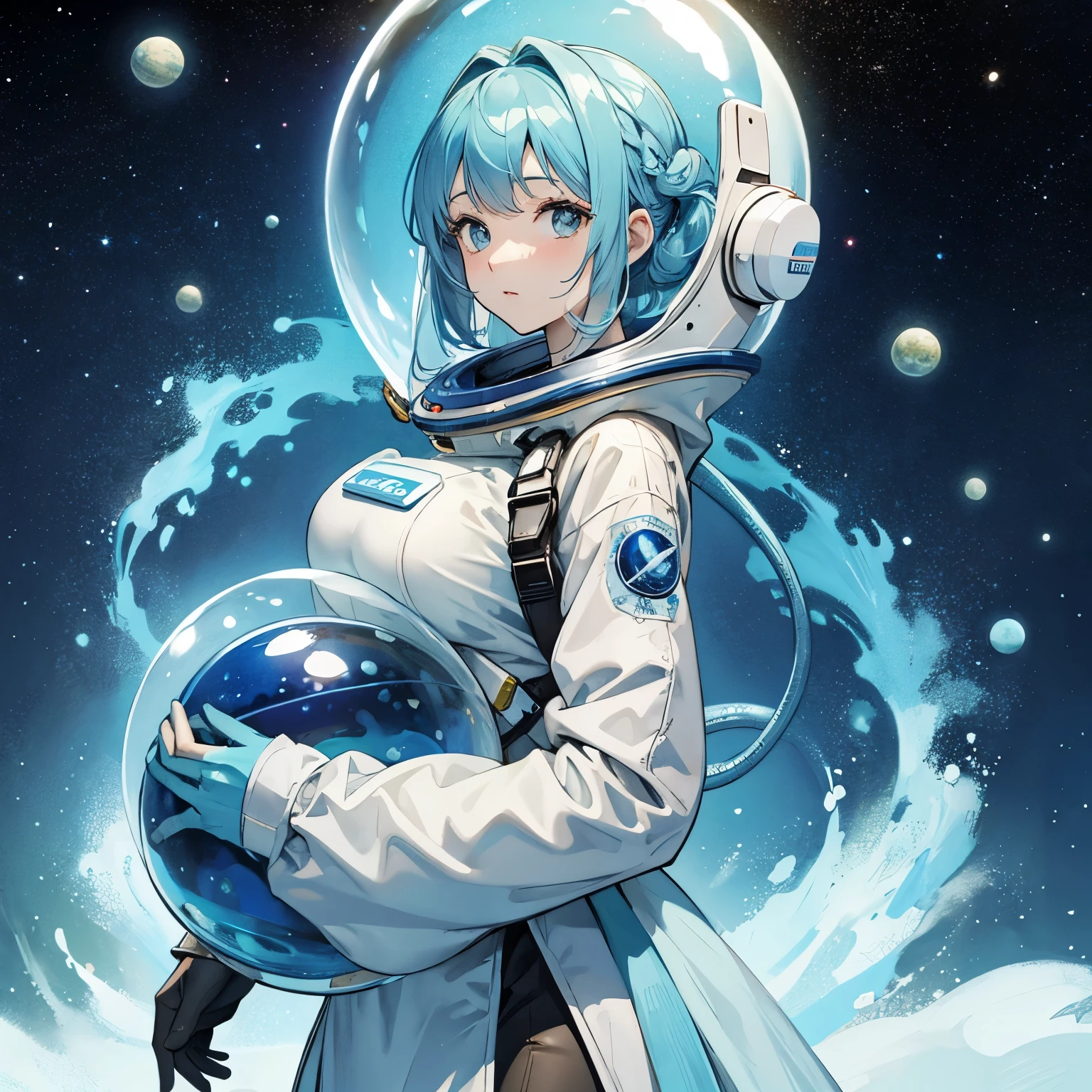 Woman in a spacesuit Water Planet forest pale colour