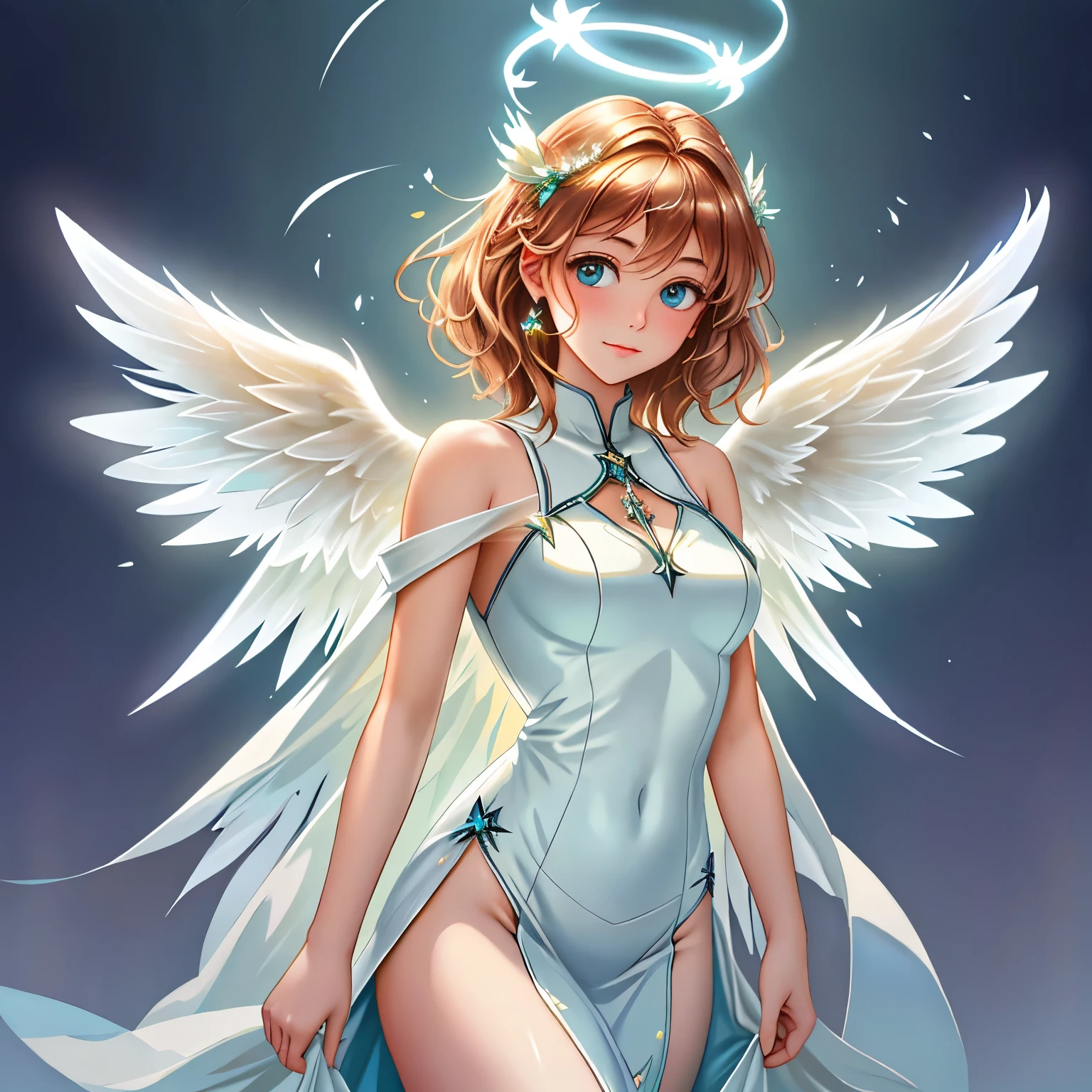 a picture of a glowing angel with a halo on its head, digital art by Eugeniusz Zak, flickr, digital art, glowing angelic being, ethereal angelic being of light, wings made of light, angelic light, beautiful gothic xray angel, glowing holy aura, white glowing aura, tron angel, angel spirit guide, ethereal!!!, ethereal wings