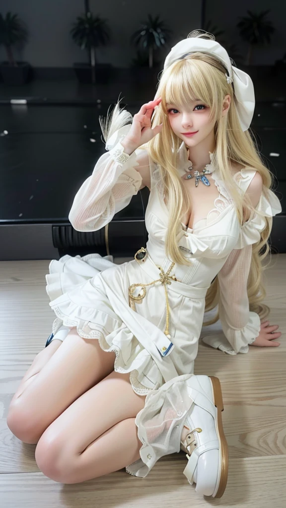 18 years old beautiful girl, big eyes, Large Breasts, tiny and cute, 8k, top quality, (Very detailed header: 1.0), (very detailed face: 1.0), (Very detailed header发: 1.0), maid uniform, Very detailed official artwork, Anime cute art style, Clean and detailed anime art, Smile, blond hair, Long smooth hair