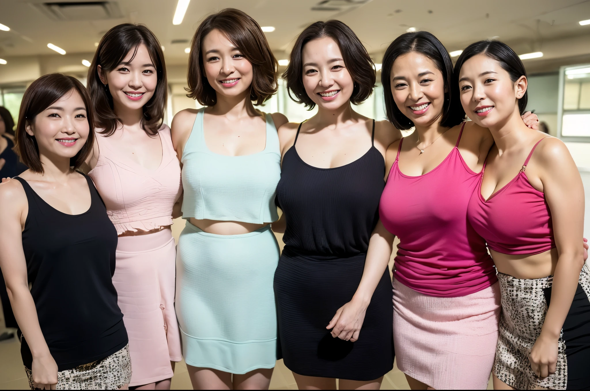 masterpiece, Better Quality, hight resolution, ((Photorealsitic:1.4, Raw photography, ultra high resolution,Top image quality: 1.4)), ((Do not split)),((upper body 1.5)), Beautiful detailed eyes, Natural Color Lip, ((Random Age)), ((A big smile:1.5)), ((Random and cute hairstyle)), ((Random breast sizes from large to medium:1.3)), ((random clothes:1.6)), ((peer in from below)), ((bedroom)), ((Random and cute facial expressions)),, ((3 girls, Three people standing side by side:1.5)) very detailed and professional lighting, ((Random and cute facial expressions:1.5)), ((Random showing off my armpit:1.5)), ((thigh visible:1.5)),((Random lift up skirt))