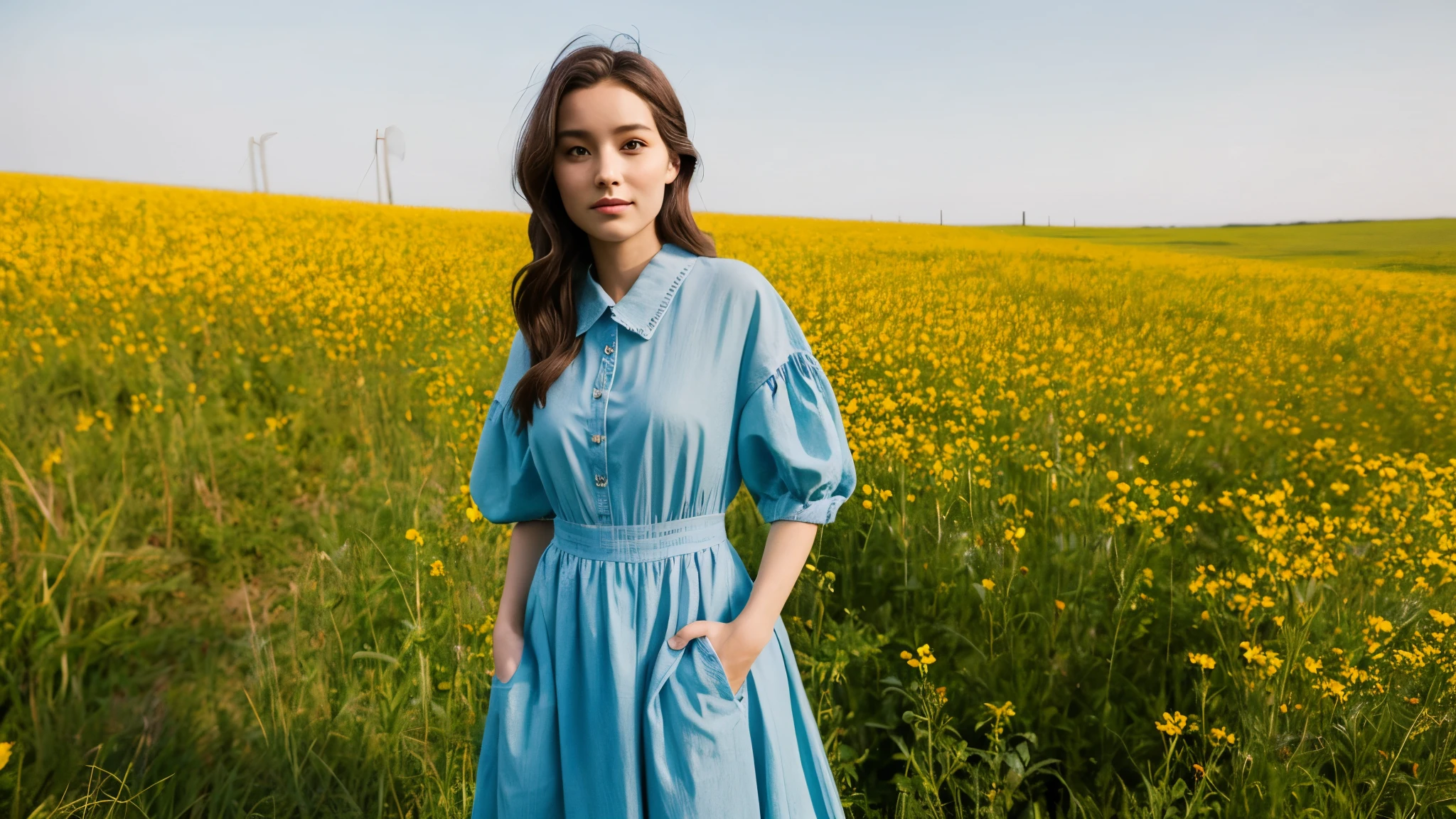 highest quality, masterpiece, whole body,woman,Among the prairies,lightly dressed,