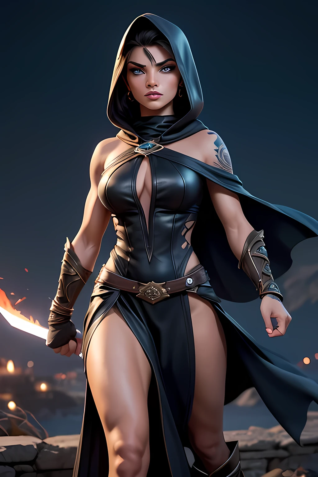 Generate an image of Princess Adanna on the moon ,hot dress,(best quality,8k,high-res,masterpiece:1.2),physically-based rendering,ultra-detailed,realistic,vivid colors,sharp focus,studio lighting,HDR,bokeh,Seea ,Greece,ancient Greece,fantasy,action-adventure game,mythology,fierce warrior,assassin,creed,lethal,stealthy,confident,beautiful,dangerous,silent steps,leap of faith,hidden blade,hooded cloak,swirling mist,free-running,weaponry,dual-wielded daggers,intense stare,expression,seductive gaze,piercing eyes,mesmerizing,atlantic blue eyes,long eyelashes,luscious,plump lips,ruby red lips,prominent cheekbones,chiseled jawline,sculpted face,olive skin,bruises,battle scars,tattoos,body art,fit physique,toned muscles,exquisite curves,spellbinding,provocative attire,leather armor,exposed skin,sensual,alluring,steamy,erotic,unpredictability,powerful aura,dark background,shadowy setting,mysterious ambiance,soft candlelight,golden hour,moonlit night,starry sky,ominous moon,omnipotent presence,playful,temptress,deadly charm,legendary figure,heroine,empowered,defiant,mythical beauty,unstoppable force,unforgettable,embodying strength and allure