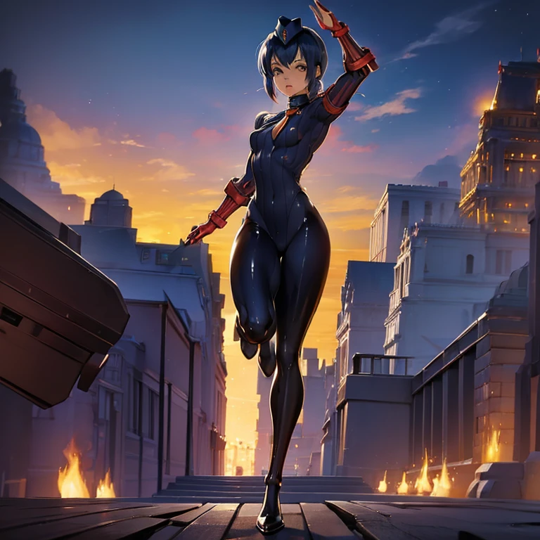 ultra-detailed, Explicit, Beautiful body, Beautiful Nose, Beautiful character design, perfect eyes, perfect face, ultra highres, 4K, beautiful legs, perfect legs, Nice hands, Perfect hand, Masterpiece, Best Quality, Highly detailed, illustration, absurdres, street fighter, doll suit, shadaloo doll, dollsuit, expressionless, blank eyes, looking at viewer, red gloves, emotionless, black latex, corrution, mind control, female combatant, full body, hypnotized, unhappy trance, full body suit, ribbed bodysuit, both arms at side, obey, perfect female body, extremely glossy latex, hypnosis, hypnoLora, empty eyes, Mind control device, poses, submissive_pose, Slave, hat, necktie, stand up straight, standing, standing at attention, hat, necktie, belt, latex, ribbed bodysuit, thighhighs, garter belt, Fighting Stance, extending the right arm from the shoulder into the air with a straightened hand,  saluting, military, military saluting, salute, thigh boots, 1girl, ahsoka_tano, orange skin, facial mark, tattoo