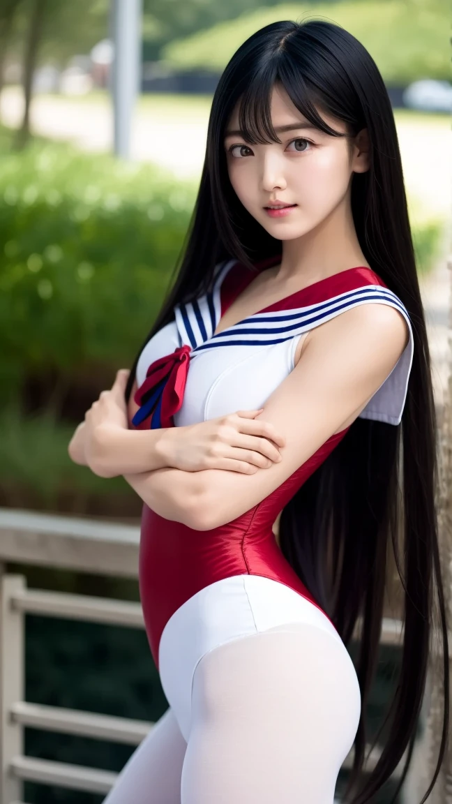 Looking at the audience, 1 girl,
(Cosplay Sailor Mars、leotard),