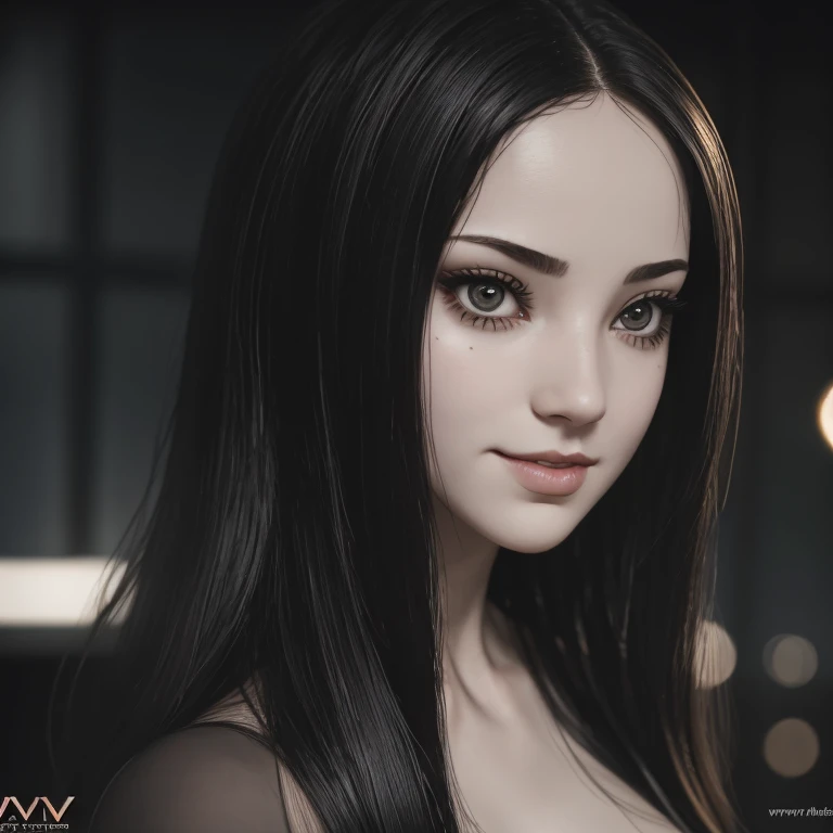 Ultra realistic, 16k, high quality, one evil naked well lit girl, succubus aesthetic, dream aesthetic, long black hair, cute bangs on the forehead, black evil eyes, bright evil eyes look, perfect nose, evil smile, pale-grey skin, grey skin, flushed cheeks, natural detailed , showing natural medium breasts, narrow waist, big hips, hot big vagina, hot sexy legs, perfect feets, creepy aesthetic, 19 years old, (beautiful natural body), professional photography of a naked woman detailed, sharp focus, dramatic, award-winning, cinematic lighting, dream aesthetic, volumetric dtx, (film grain, creepy dark school laboratory background, blurred foreground, Bokeh, depth of field, motion blur:1.3), evil cute model.