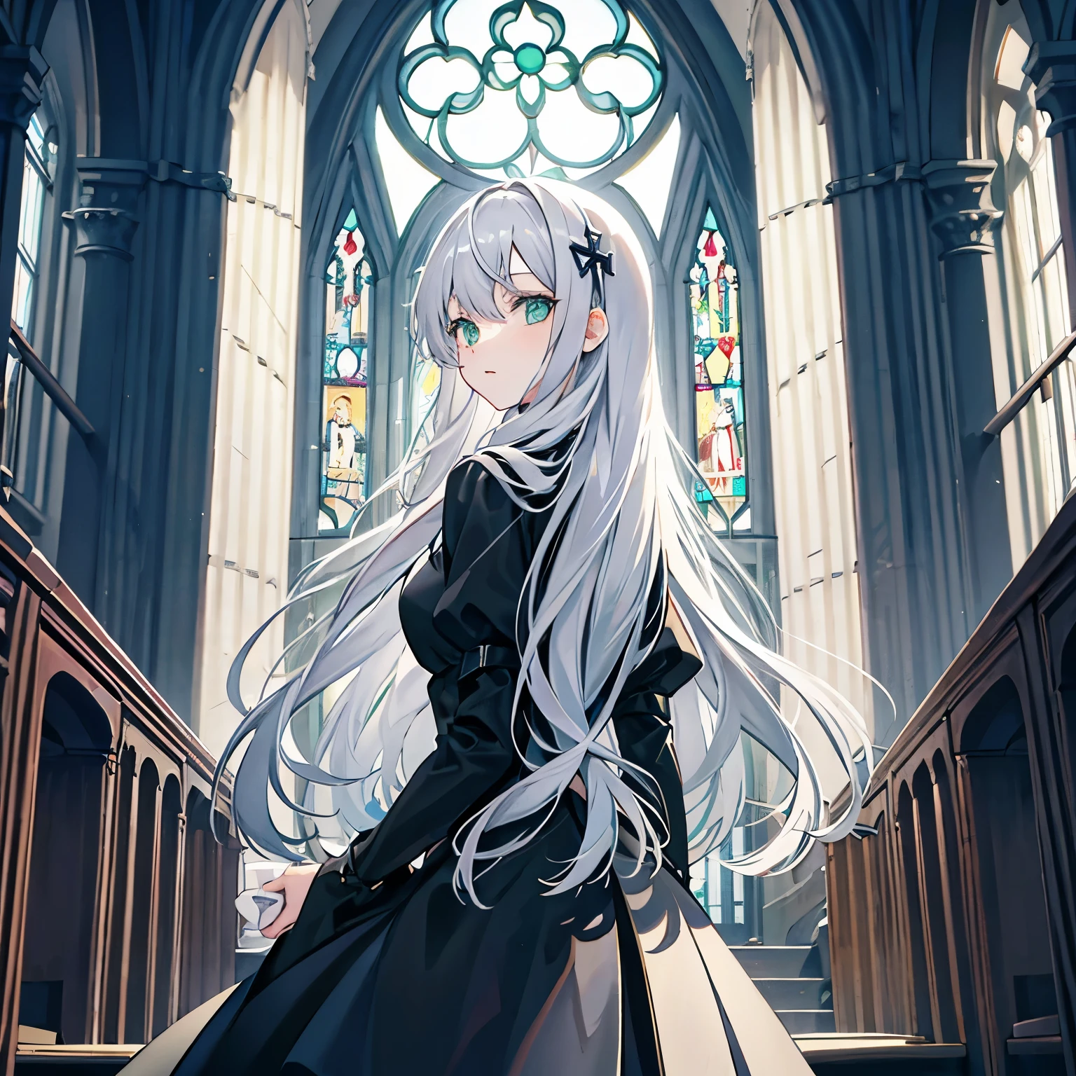 Alone Girl、up(Silver long hair、Sister in Black、Green Eyes)church