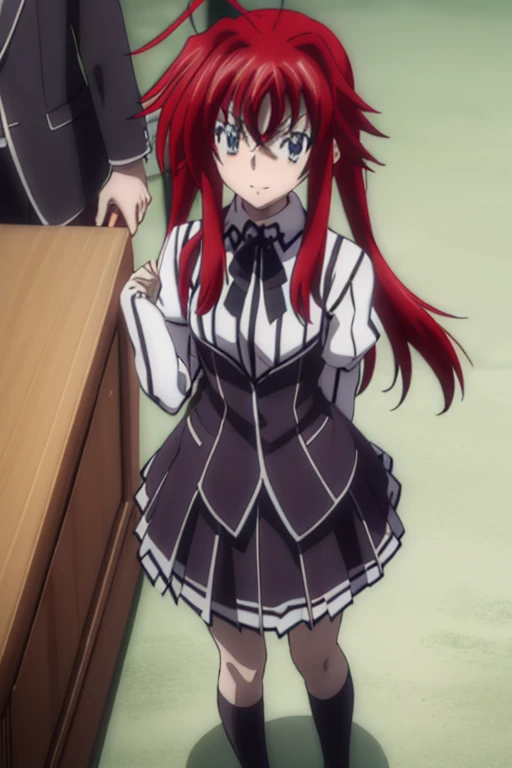 Issei Hyoudou,gender,{1girls,Solo},anime.red hair,uniform,skirt,Small breasts,classroom,School,{elementary school student}{child,10age},Twin tails、cute,Smiling face