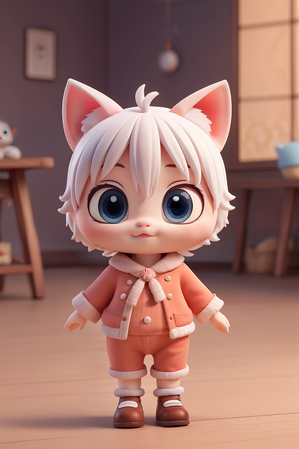  Blind box doll，4K, best quality，Cat ear shape IP cartoon doll，Three View