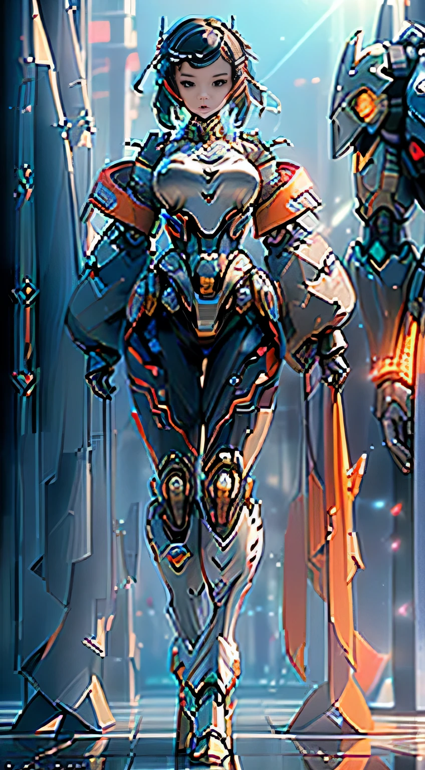 (Dynamic angle:1.4), ((Full body posing:1.5), (colorful:1.2), (extremely detailed CG unity 16k wallpaper:1.1), (Denoising strength: 1.45), (tmasterpiece:1.37), ((official art)), (colorful:1.2), (1 girl, Cyberpunk girl, close to the camera, her body occupies a quarter of the whole picture), ((((behind her is a huge mecha monster)))), (huge mecha monster, occupying the whole picture), (Octane rating rendering: 1.4), (highly realistic), (super detail: 1.5), c4d rendering, movie quality, mechanical sports car, Mecha sports car, taoist, 1girl, super_mecha, super resolution, god rays, sparkle, glowing light, ((masterpiece)), ((best quality)), best quality, best quality, hd, 8k, highres, UHD, award winning