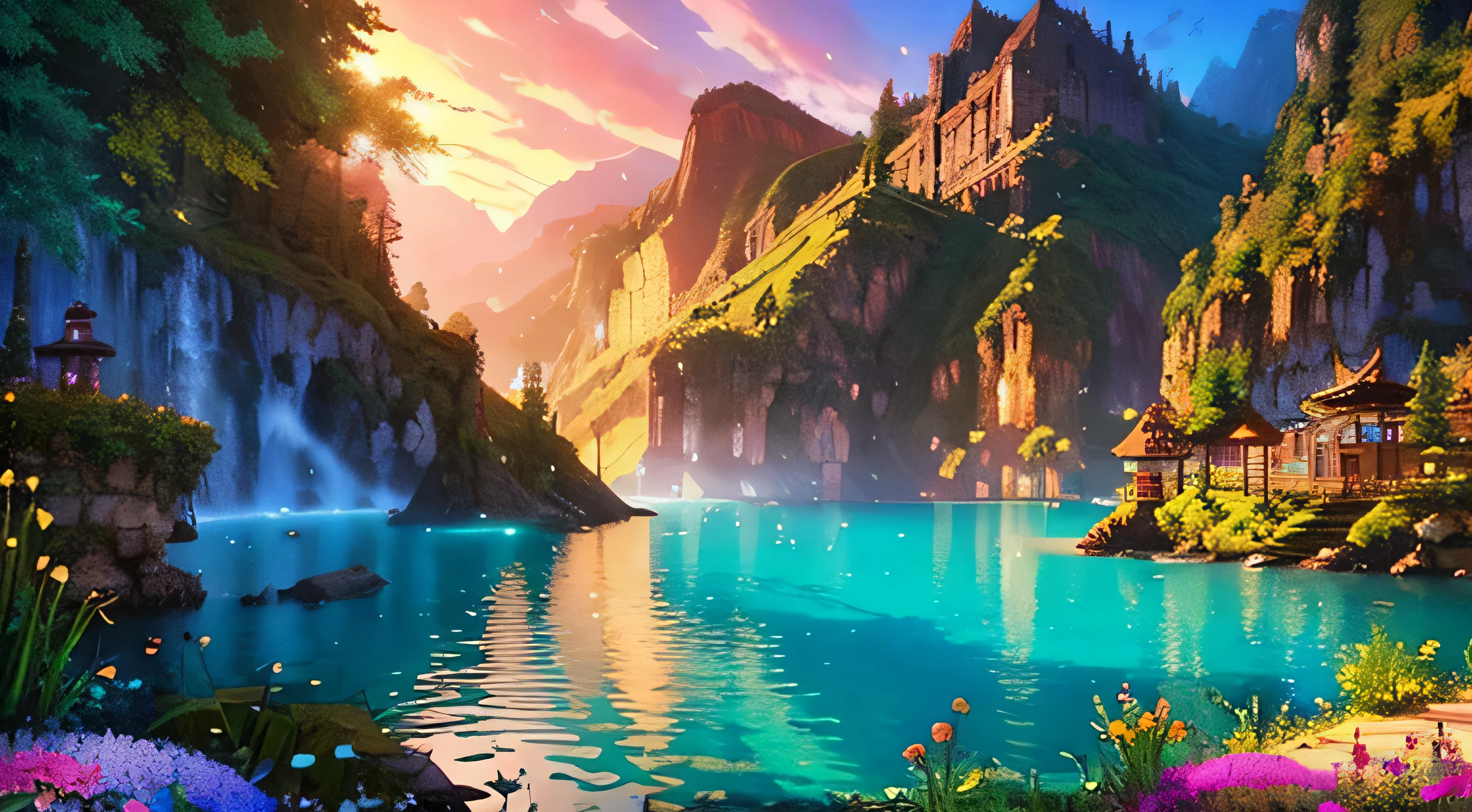 pixel game,scenography,fantastical scenes,a paradise, Pixel art #pixelart