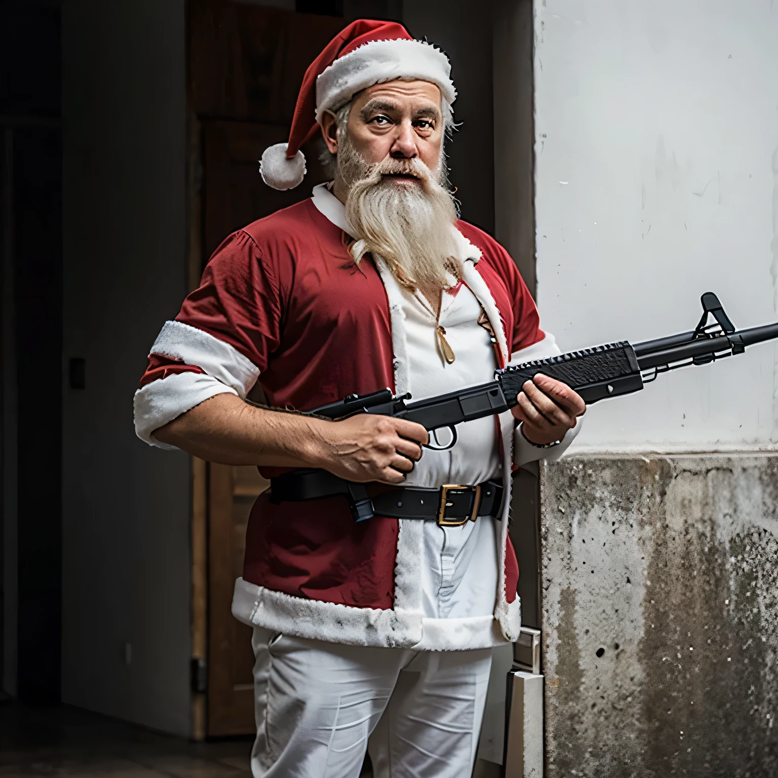 Santa Clause holding a Shotgun