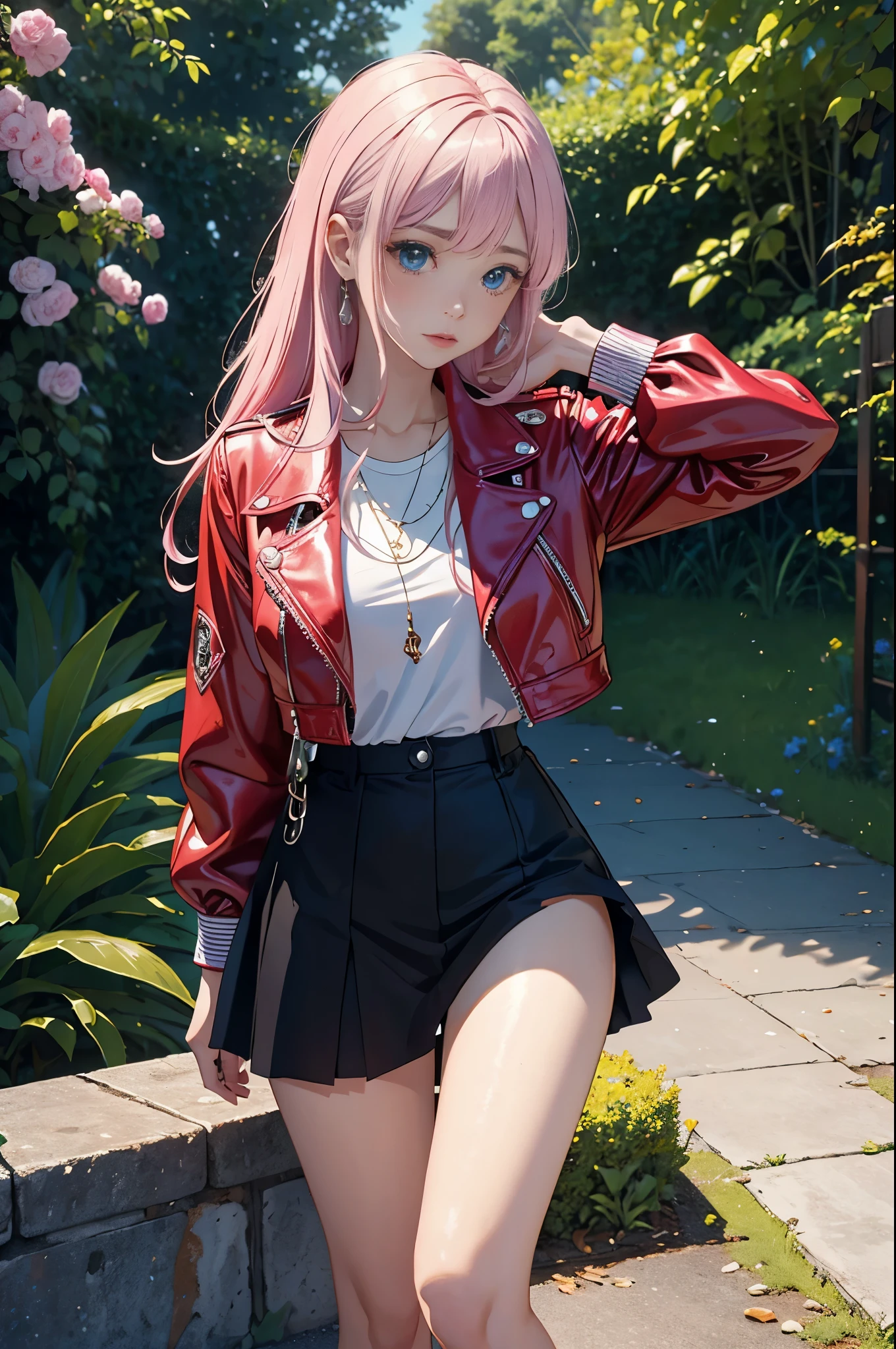 Pink,Vibrant colors,(masterpiece),(((top quality))),(((Super detailed information)),(Surreal),(Highly detailed CG illustrations),Official Official Art,midsummer,Fashion, Honor, 1980, brutal beauty, gorgeous, gorgeous colorful hair, rock music, rock music, leather jackets, mini skirts, the only perfect angle of women, perfect composition, perfect composition,
