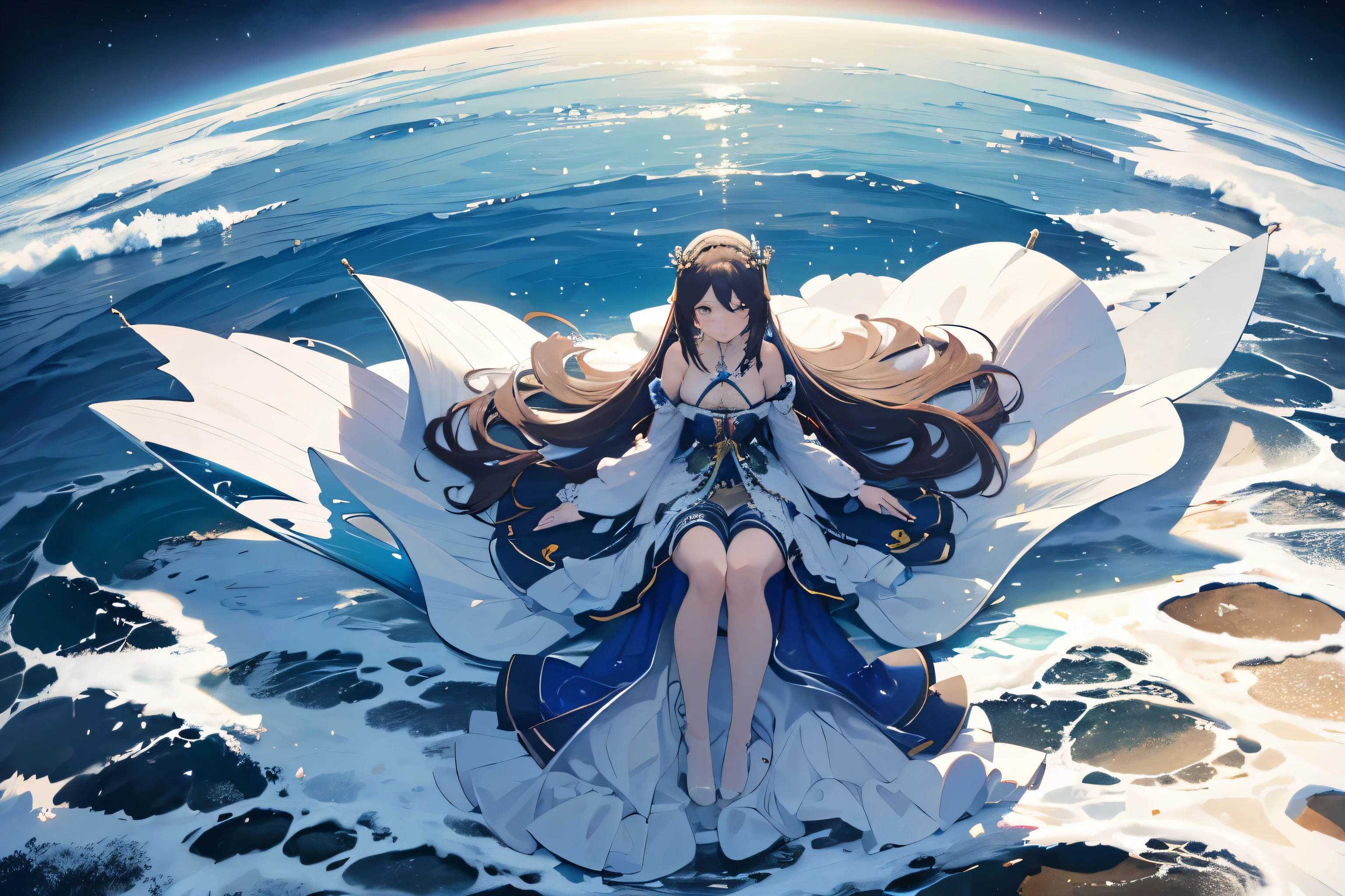 masterpiece, best quality, official art, Extremely detailed CG unified 8k wallpaper: 1.8) top view,Sky,ocean。8K Wallpaper