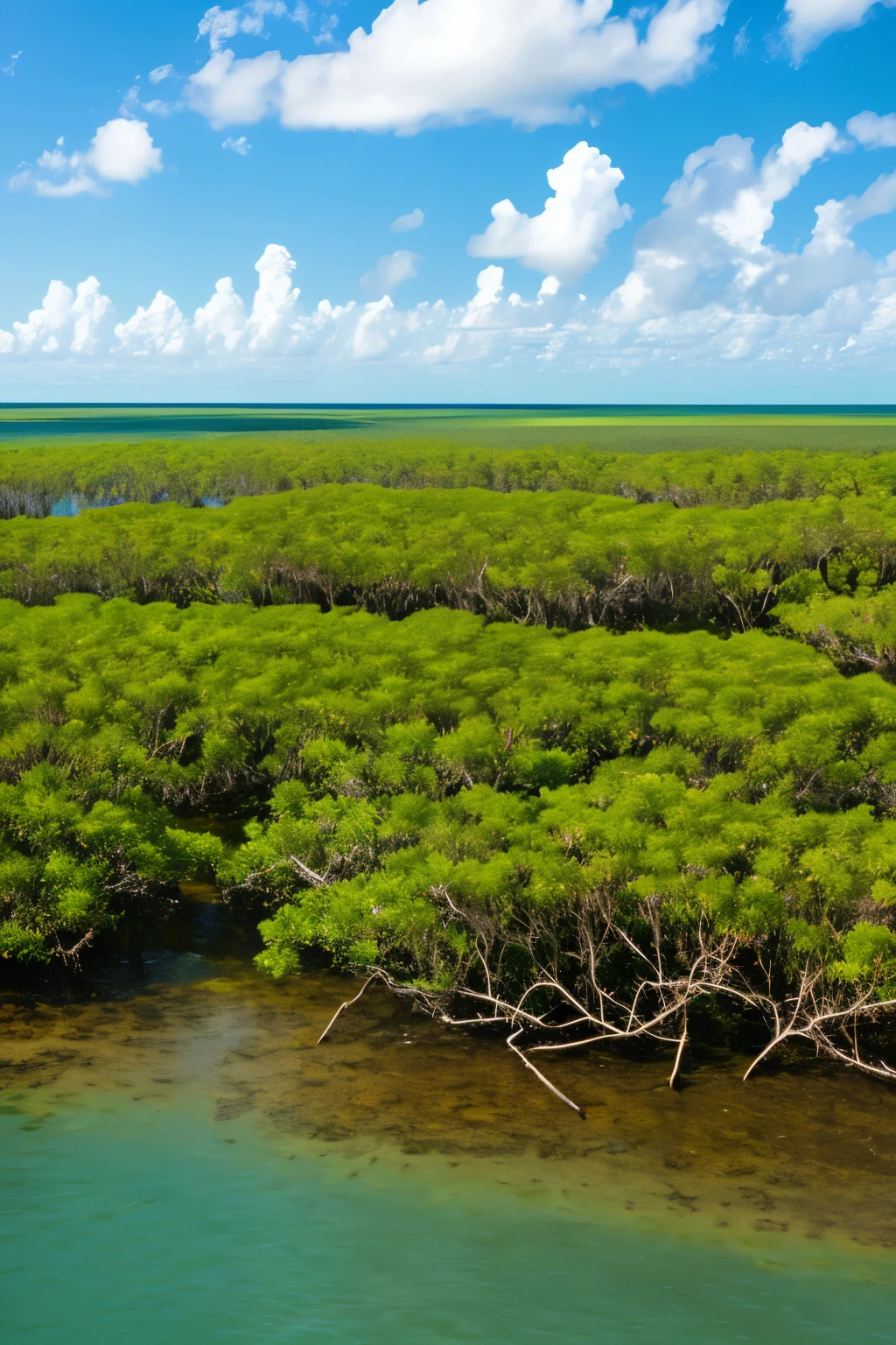 Mangrove swamps on the edge of a tropical shore.