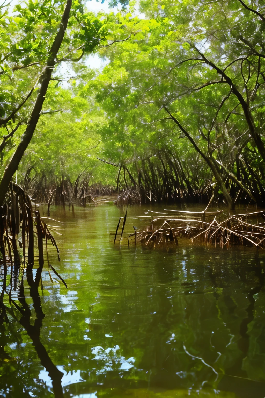 Mangrove swamps on the edge of a tropical shore.