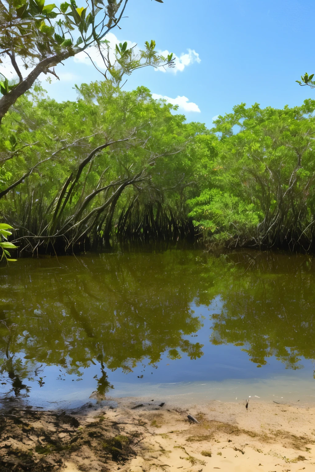 Mangrove swamps on the edge of a tropical shore.