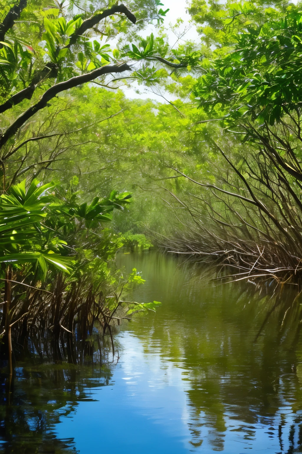 Mangrove swamps on the edge of a tropical shore.