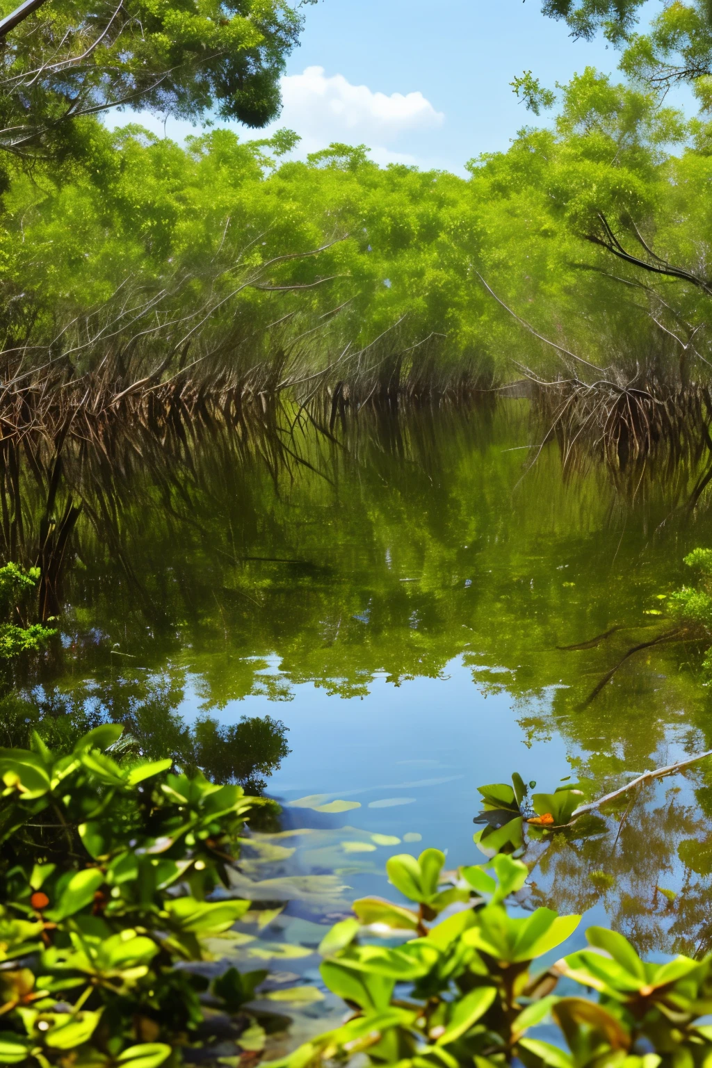 Mangrove swamps on the edge of a tropical shore.