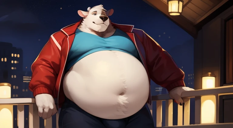 4k ultra quality, 4k full body view,ultra high detailed body, male, happy bull, detailed body, detailed belly, white belly fur, big bull, wide chubby face, oberweight male, chubby belly, big belly, ((round belly)), obese belly, (enormous belly), ((ultra enormous body)), massive belly, massive body, big musclegut, massive,（wide body）, massivegut, massive body, massive belly, (enormous gut), enormous belly, mature male, bulge,coffee by mystikfox61, by glitter trap boy, by bebebebebe,by morethreedee, by seibear,wearing t-shirt jacket ,tight pants,in his home,lean on balcony, exposed belly,size deference,warm atmosphere,night