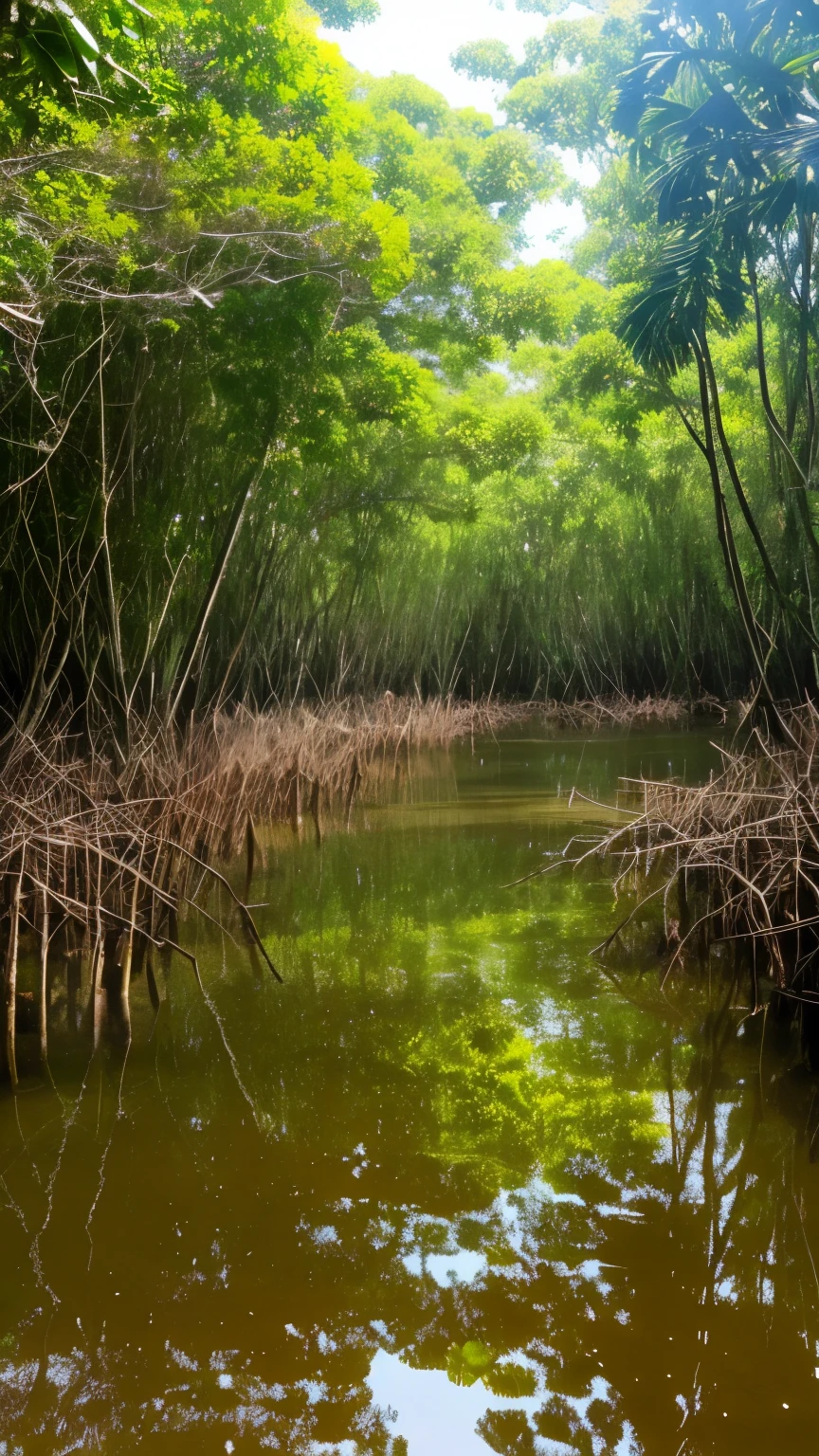 Mangrove swamps on the edge of a tropical shore.