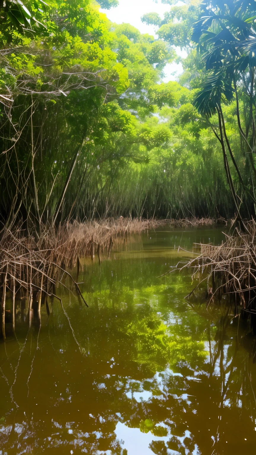 Mangrove swamps on the edge of a tropical shore.