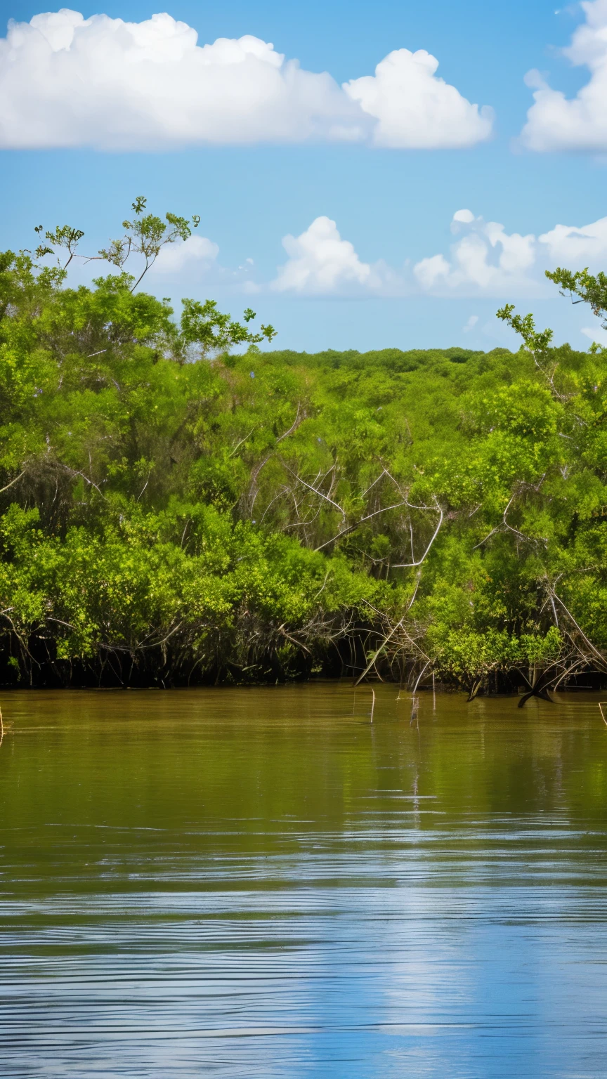 Mangrove swamps on the edge of a tropical shore.