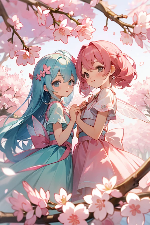 spring、Cherry Blossom Fairy、cute、twins、stick together、cute