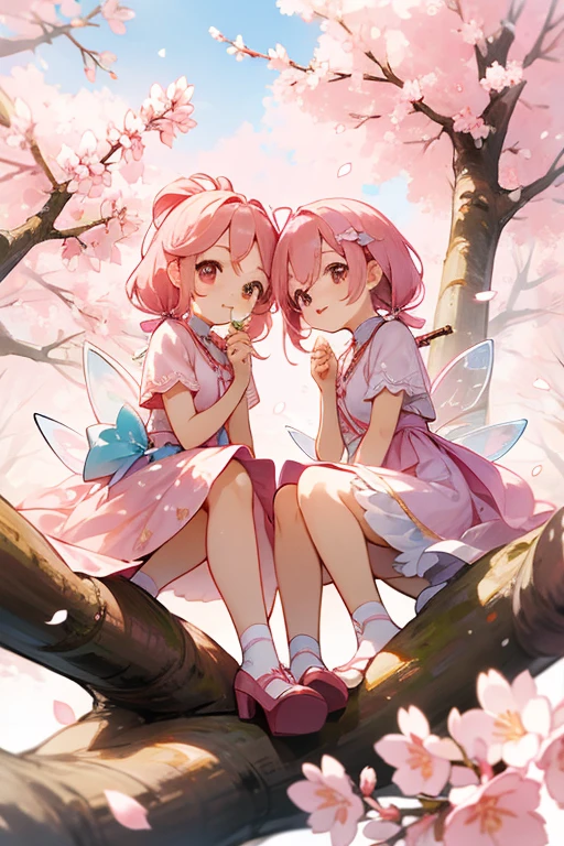 spring、Cherry Blossom Fairy、cute、twins、stick together、cute