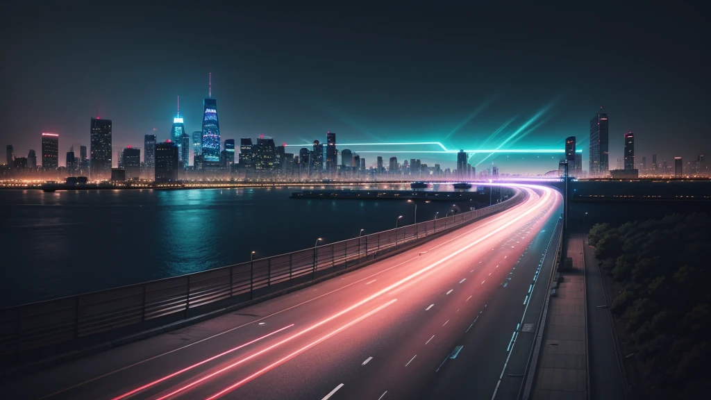 road (Neon lights in the big city) Driving in HDR 8k (Ultra-realistic) ,the sky is wide