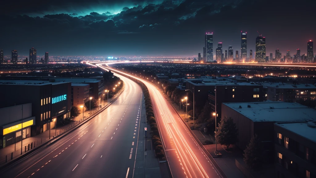 road (Neon lights in the big city) Driving in HDR 8k (Ultra-realistic) ,the sky is wide