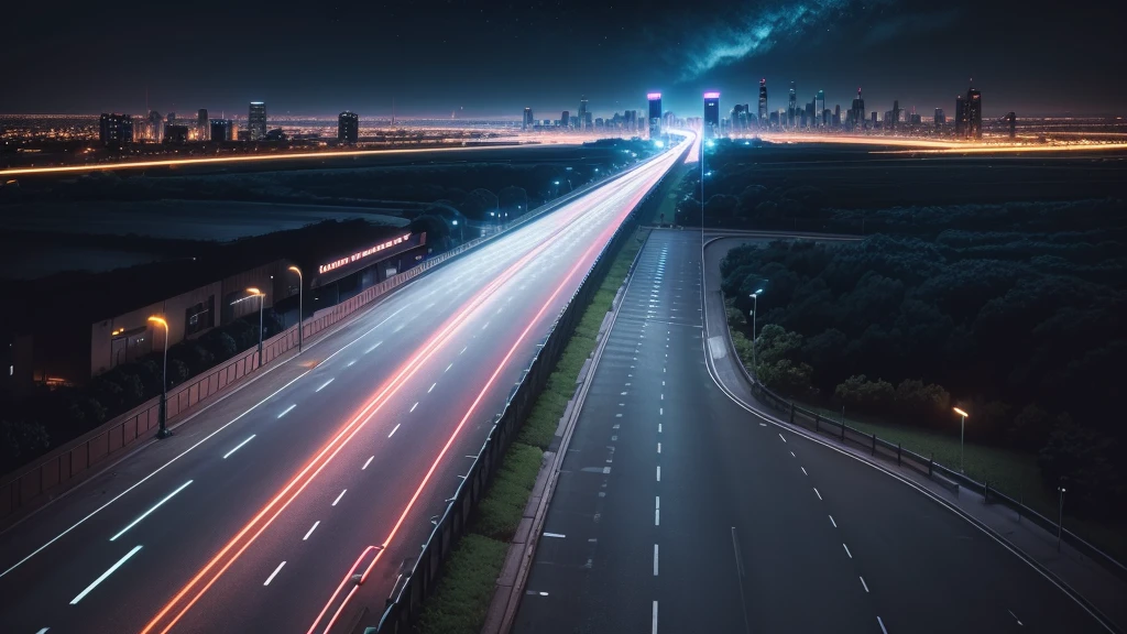 road (Neon lights in the big city) Driving in HDR 8k (Ultra-realistic) ,the sky is wide