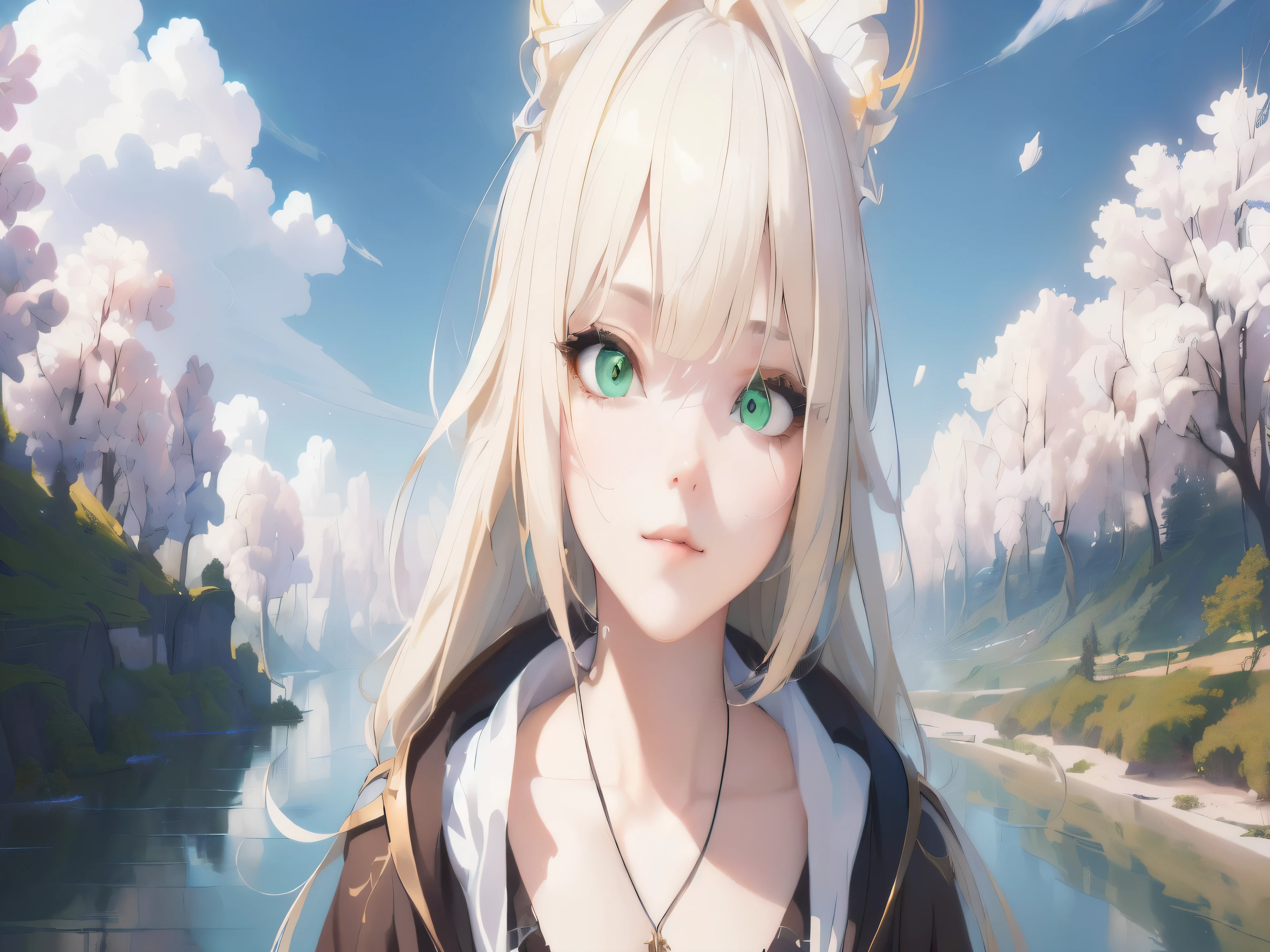 masterpiece, best quality, (extremely detailed CG unity 8k wallpaper), (best quality), (best illustration), (best shadow), absurdres, realistic lighting, (Abyss), beautiful detailed glow, art by PeterMohrBacher, (YELLOW HAIR) (BEAUTIFUL FACE), :-) , (GREEN EYES) (BRIGHTNESS IN THE PUPILS) 