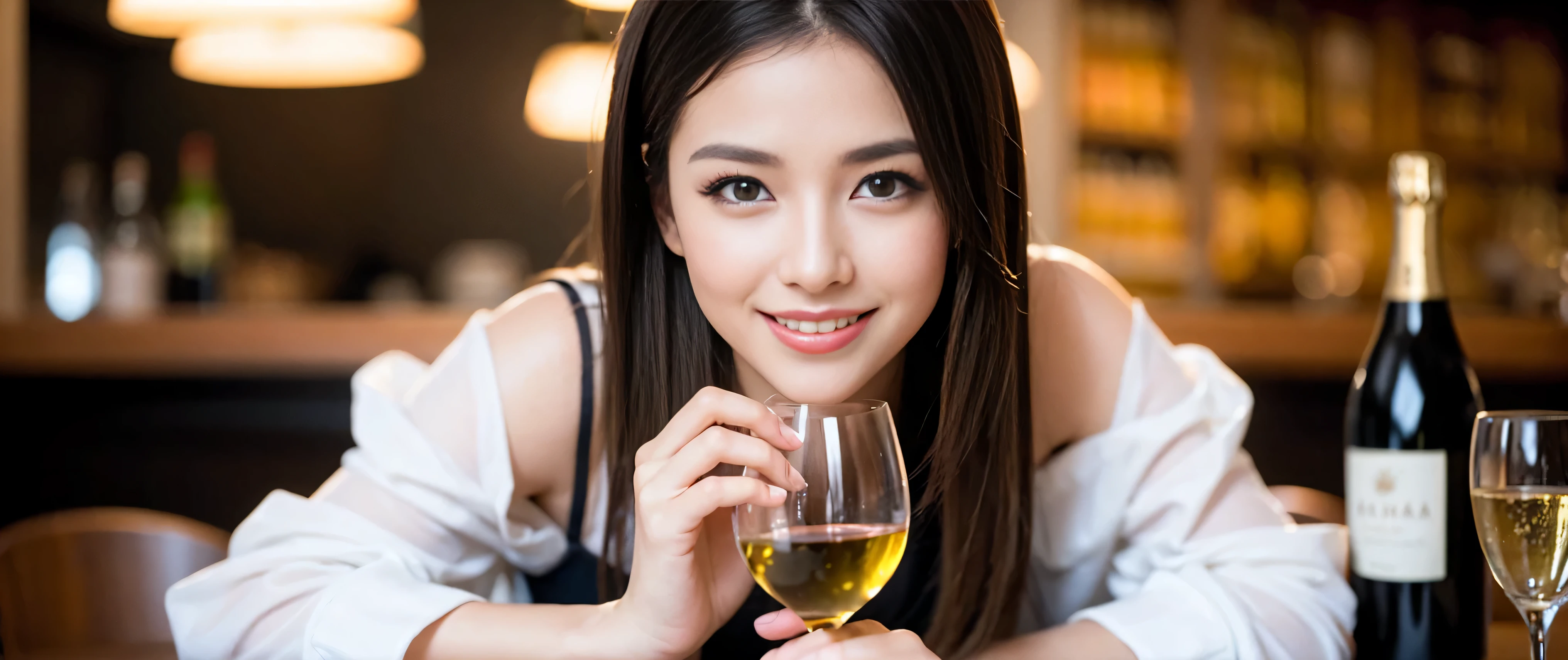 ((highest quality、8k、masterpiece:1.3))、Beautiful woman perfect body:1.4、Slim body、((Bob Hale、Straight hair:1.2))、 Ultra-high resolution, Bright image、2. The beauty of wine, Beautiful Face, blue eyes, Beautiful Eyes, The light shines on your face, Blushing your nose, short hair,Spectacular view of the sunset sky and clouds、Amazing mountain views、A bright smile、A lovely woman with a smile、bright face、Fox face、lady、Champagne、Wine bottle、wine glass、red wine 、Appetizer、Italian food、Two beauties、brown hair、Shortcuts、Long sleeve shirt、Winter Fashion、dress、Wine bottle、sparkling wine、Pretty Woman 1, (slim face), (brown hair), (Shortcuts), cheeks turn a little red, (42 years old), 39 years old, charming beauty、restaurant, Nova Frog Style, actress, model, Upper Body, White wine, slim, wine glass, wine glass placed in the middle, smile, (smile: 1.15), Beautiful Eyes, Strong light and shadow,Moist Body:1.5、Delicate eyes、brown hair、The hair is very shiny、