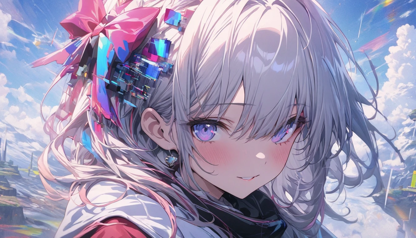 (masterpiece, highest quality, highest quality, (No text), Beautiful and aesthetic:1.2),No text,anime、 BREAK, 1 Girl, Glitch Art, (Digital Distortion), pixelated fragment, Data Corruption,Colorful Noise, Visual clutter,Modern aesthetics