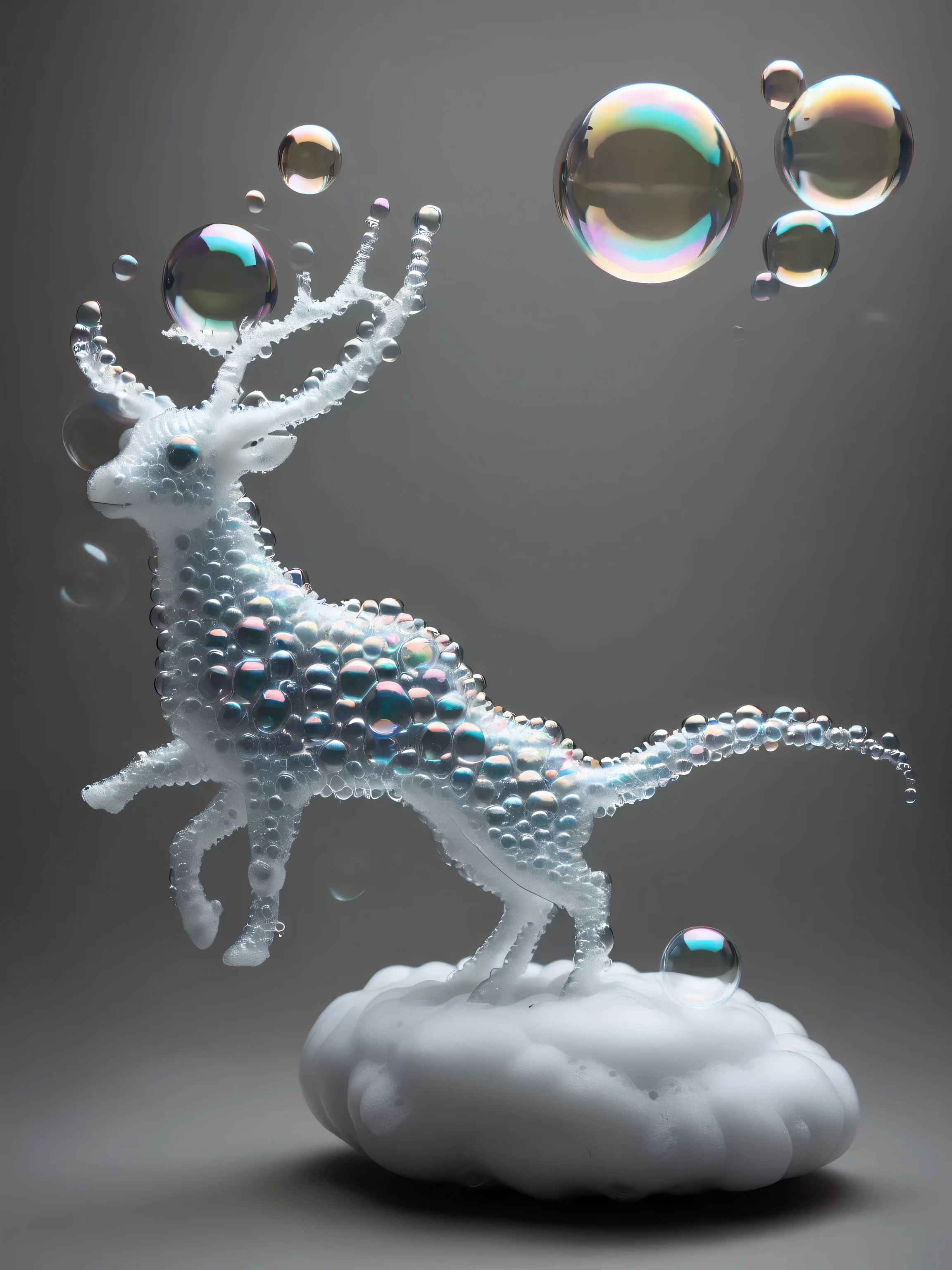 Fantasy creatures made of soap bubbles, Soap Bubble Creatures, Floating on the foam, hyperrealistic sketch, no estilo do Salvador Dali