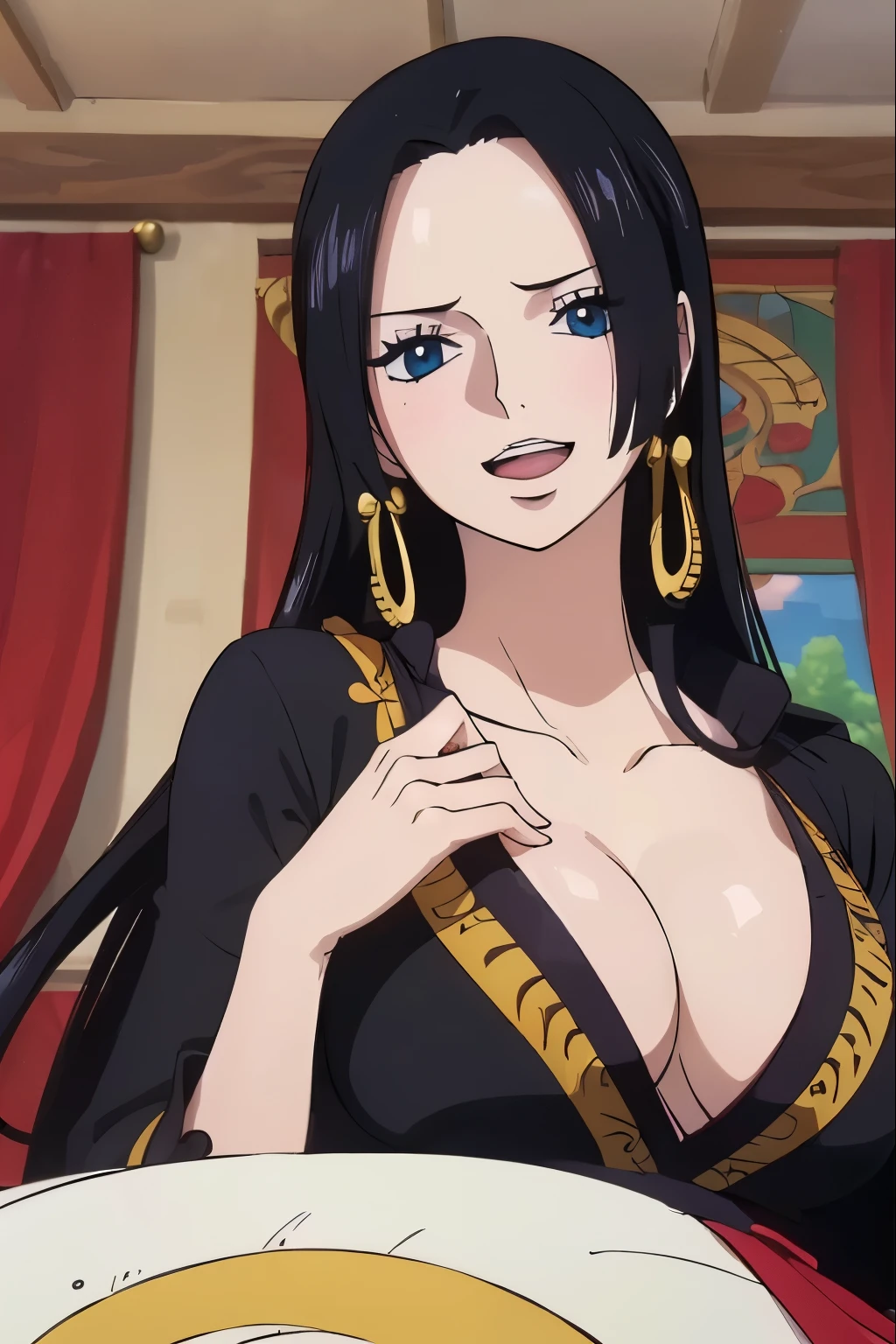 (((obra maestra))), (((Mejor calidad))), ((ultra detallado)), (highly detailed CG illustration), boa hancock, (NSFW:1.4), (obra maestra:1.5), Foto detallada, sonriente,cuerpo entero, sexy, (Mejor calidad: 1.4), (1 chica), Hermoso Face, (PELO NEGRO, pelo largo: 1.3), Hermoso Hairstyle, Hermosos detalles ojos, (Piel realista), Piel hermosa, absurdo, atractivo, ultra high resolution, High Definition, (excitado sexualmente:1.5), piel blanca rosada, cool white light, pose sexy, Hermoso , Fondo blanco, luz blanca suave rosa,lleva un black latex dress, (Bukkake:1.8), {inside the room|exteriores|fondo simple},(Sin correa para el hombro:1.3),(ebrio:1.7)) (pelo ondulado:0.8), PELO NEGRO,(blue eyes),pechos grandes,sonrisa, (Estar rojo en la cara:1.4),Look at the camera, black latex dress
