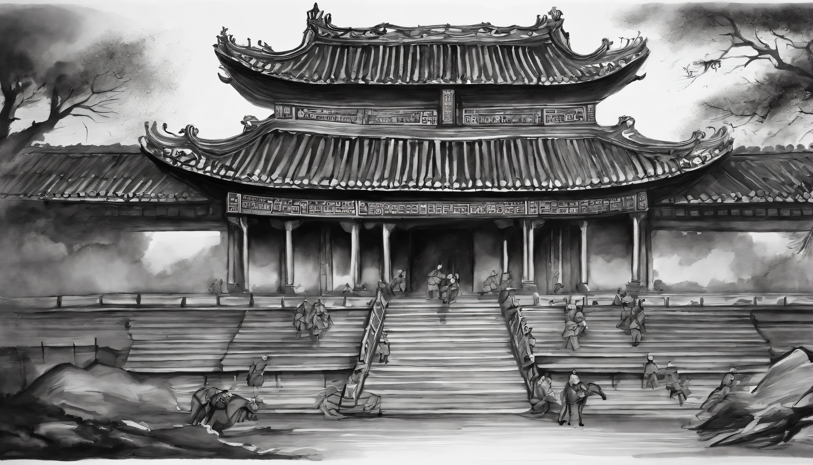 war，Deep black and white，royal palace，war，，culture，big sky，square，Old Hall，Tang Dynasty