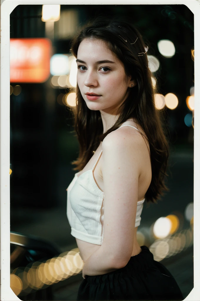 polaroid photo, night photo, photo of 24 y.o beautiful woman, pale skin, bokeh, motion blur