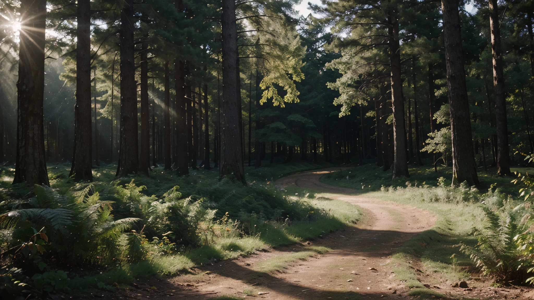 Create a wide image that artistically fuses elements of nature with technology, symbolizing the intersection of the organic and the engineered. The scene should depict a forest with digital circuit patterns overlaying the trees and foliage, glowing subtly. The setting is dawn, with soft sunlight filtering through the branches, creating a mystical ambiance. The channel name 'What about it is?' should appear as if projected onto the forest floor in a futuristic font. This image should convey a harmony between nature and technology, fitting for a YouTube channel header.