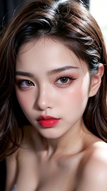 (8ก, Highest quality: 1.2), Extremely detailed, thorough resolution, (realistic, realistic photo: 1.37), Portrait, high definition RAW color photograph, professionally arrested, high definition and beautiful, high definition, 8ก Image wallpaper, Amazing details, Big file size, highly detailed beautiful girl, Extremely detailed face, Finely defined eyes, The skin has a fine texture., Every feature is meticulously displayed., The fingers were neatly outlined., The nose has a precise shape., expressive lips red lipstick , perfect anatomy, background is not blurred, one story, (20:1.2), Twenty generations, cute girl, realistic